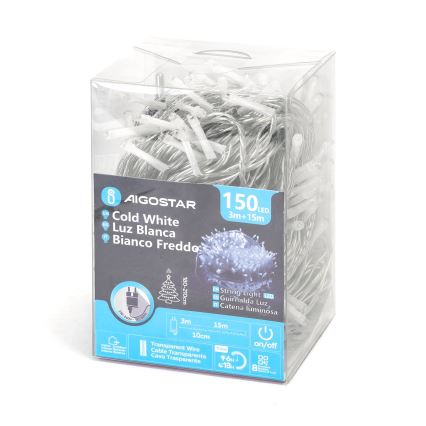 Aigostar - LED-ulkojouluketju 150xLED/8 toiminnot 18m IP44 kylmänvalkoinen
