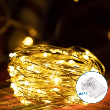 Aigostar -LED-ulkojouluketju 150xLED/8 toiminnot 3xAA 15,3m IP44 lämpimänvalkoinen