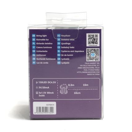 Aigostar -LED-ulkojouluketju 150xLED/8 toiminnot 3xAA 15,3m IP44 lämpimänvalkoinen