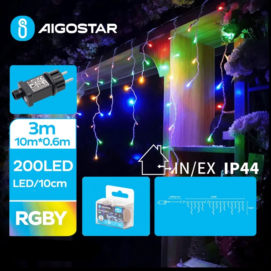 Aigostar - LED-ulkojouluketju 200xLED/8 toiminnot 13x0,6m IP44 monivärinen