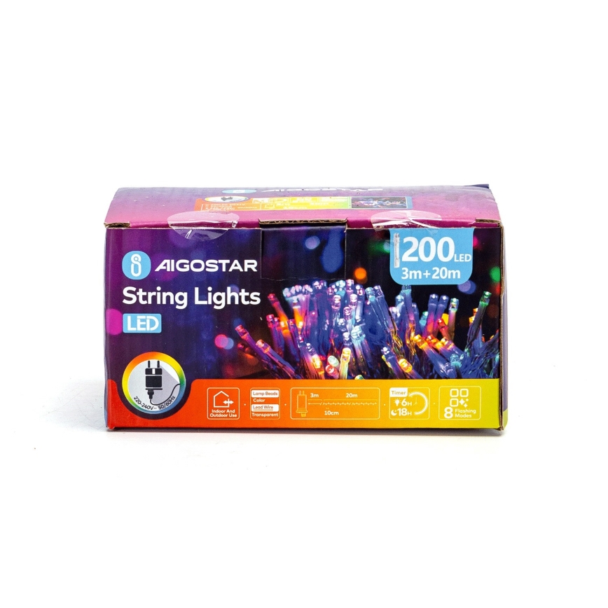 Aigostar - LED-ulkojouluketju 200xLED/8 toiminnot 23m IP44 monivärinen