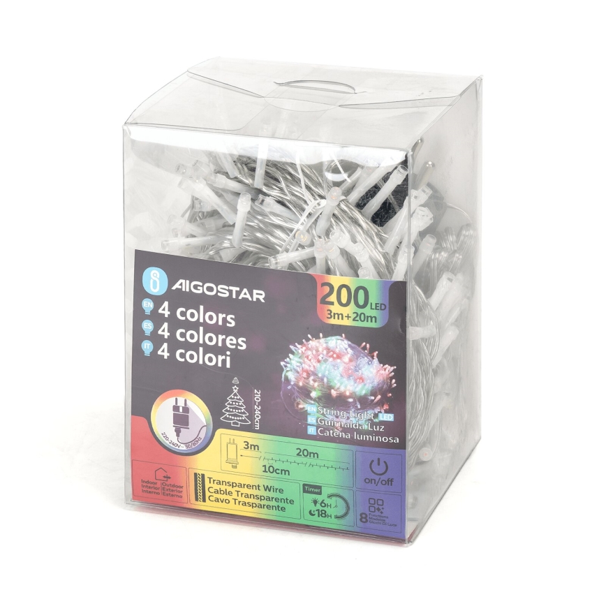 Aigostar - LED-ulkojouluketju 200xLED/8 toiminnot 23m IP44 monivärinen