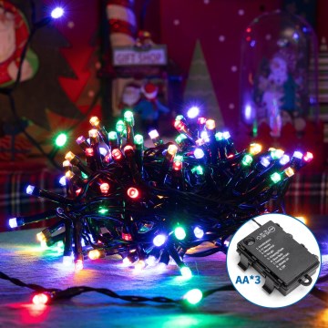 Aigostar -LED-ulkojouluketju 200xLED/8 toiminnot 3xAA 10,3m IP44 monivärinen