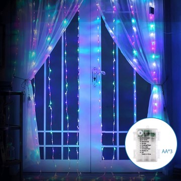 Aigostar - LED-ulkojouluketju 200xLED/8 toiminnot 3xAA 5x2m IP44 monivärinen