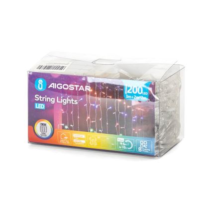 Aigostar - LED-ulkojouluketju 200xLED/8 toiminnot 3xAA 5x2m IP44 monivärinen