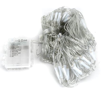 Aigostar-LED-ulkojouluketju 200xLED/8 toiminnot 3xAA 6x1,5m IP44 lämpimänvalkoinen