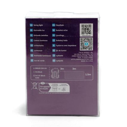 Aigostar - LED-ulkojouluketju 200xLED/8 toiminnot 6x1,5m IP44 kylmänvalkoinen