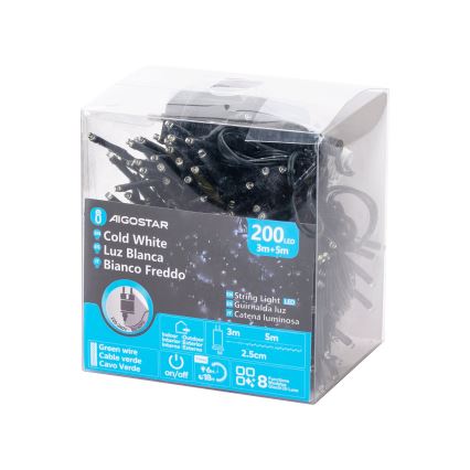 Aigostar - LED-ulkojouluketju 200xLED/8 toiminnot 8m IP44 kylmänvalkoinen