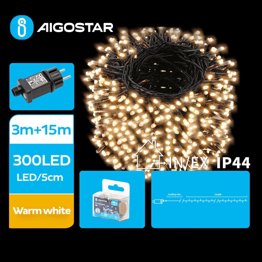 Aigostar - LED-ulkojouluketju 300xLED/8 toiminnot 18m IP44 lämpimänvalkoinen