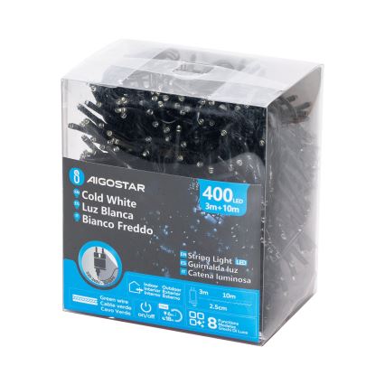 Aigostar - LED-ulkojouluketju 400xLED/8 toiminnot 13m IP44 kylmänvalkoinen