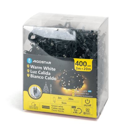 Aigostar - LED-ulkojouluketju 400xLED/8 toiminnot 23m IP44 lämpimänvalkoinen