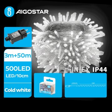 Aigostar - LED-ulkojouluketju 500xLED/8 toiminnot 53m IP44 kylmänvalkoinen