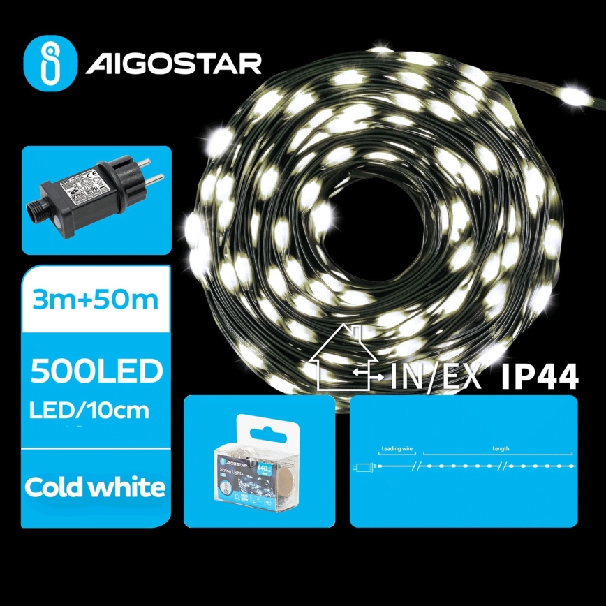 Aigostar - LED-ulkojouluketju 500xLED/8 toiminnot 53m IP44 kylmänvalkoinen