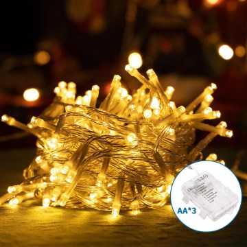 Aigostar - LED-ulkojouluketju 50xLED/8 toiminnot 3xAA 5,3m IP44 lämpimänvalkoinen