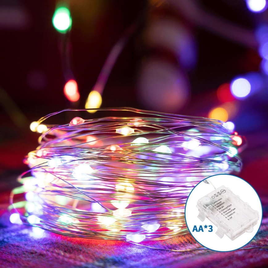 Aigostar - LED-ulkojouluketju 50xLED/8 toiminnot 3xAA 5,3m IP44 monivärinen