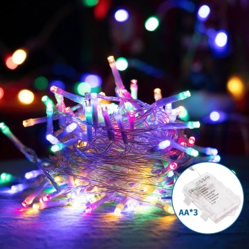Aigostar - LED-ulkojouluketju 50xLED/8 toiminnot 3xAA 5,3m IP44 monivärinen