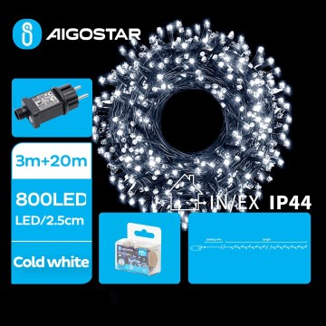Aigostar - LED-ulkojouluketju 800xLED/8 toiminnot 23m IP44 kylmänvalkoinen