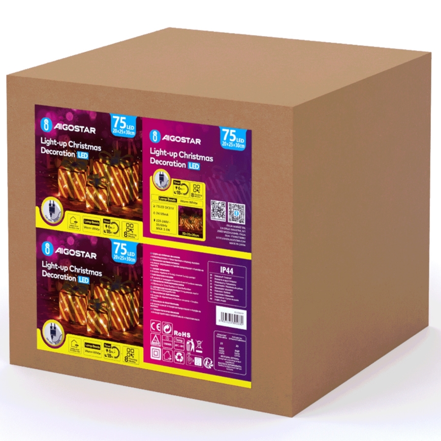 Aigostar- LED-ulkojoulukoriste 3,6W/31/230V 2700K 20/25/30cm IP44 lahjat