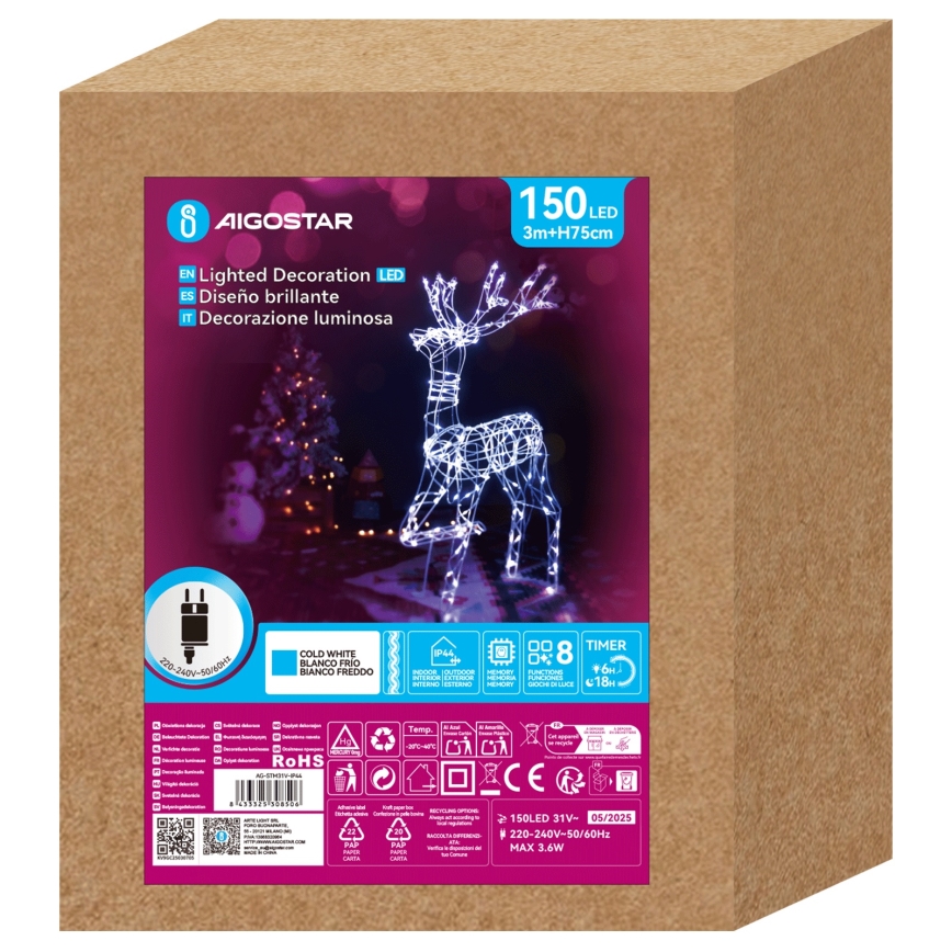 Aigostar - LED-ulkojoulukoriste LED/3,6W/31/230V 6500K 75 cm IP44 poro