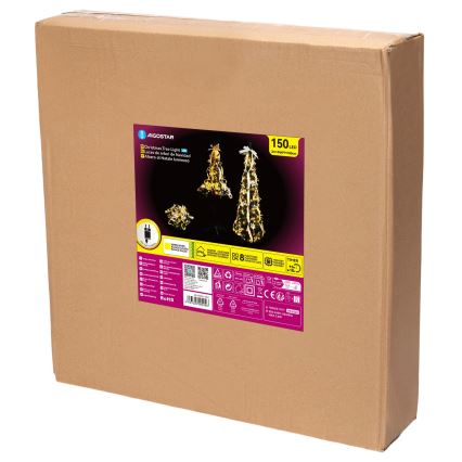 Aigostar - LED-ulkojoulukuusi, 150 LEDiä, 1,8 m, IP44, valkoinen/kultainen, lämmin valkoinen