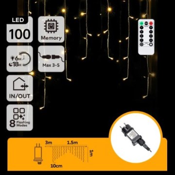 Aigostar - LED-ulkojouluvaloketju 100xLED/6W/230V/8 toimintoa 1,5x1m IP44 lämmin valkoinen + kaukosäädin