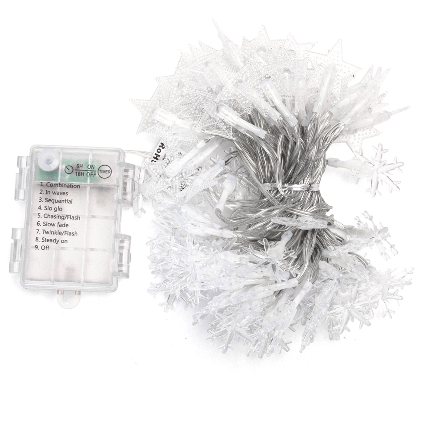 Aigostar - LED-ulkovaloköynnös 100 LED/8 toimintoa, 3 x AA-paristoa, 10 m, IP44, kylmänvalkoinen