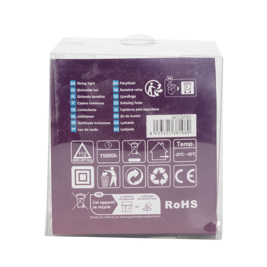 Aigostar - LED-ulkojouluvaloketju 50xLED/8 toimintoa 8m IP44 lämmin valkoinen