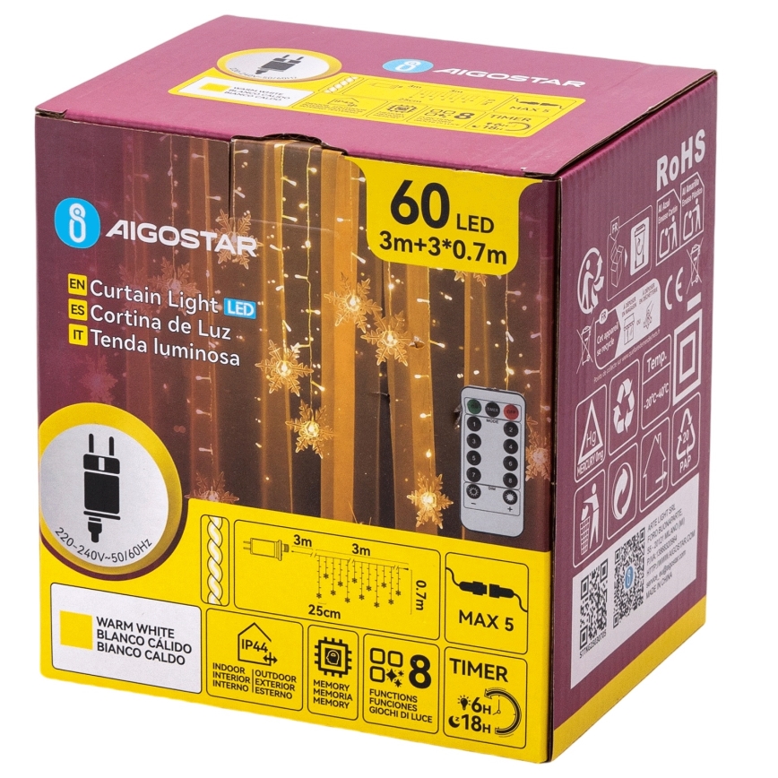 Aigostar - LED ulkovaloketju 120xLED/8 toimintoa 3x0,7m IP44 lämmin valkoinen + kaukosäädin