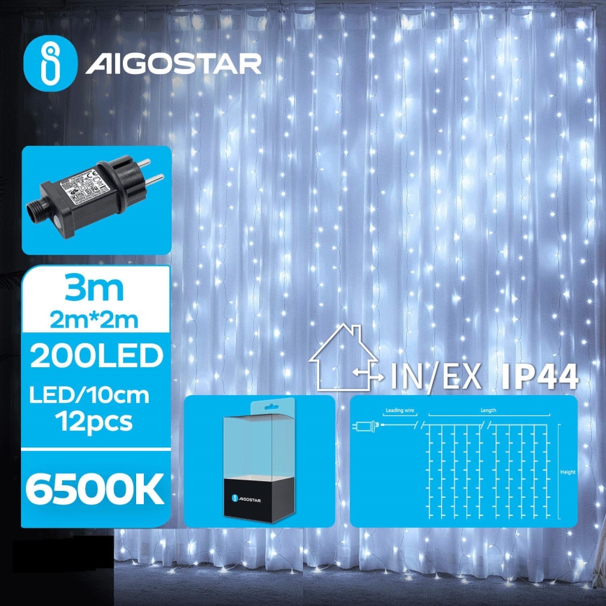 Aigostar - LED-ulkojouluvalosarja 200xLED/8 toimintoa 5x2m IP44 kylmänvalkoinen