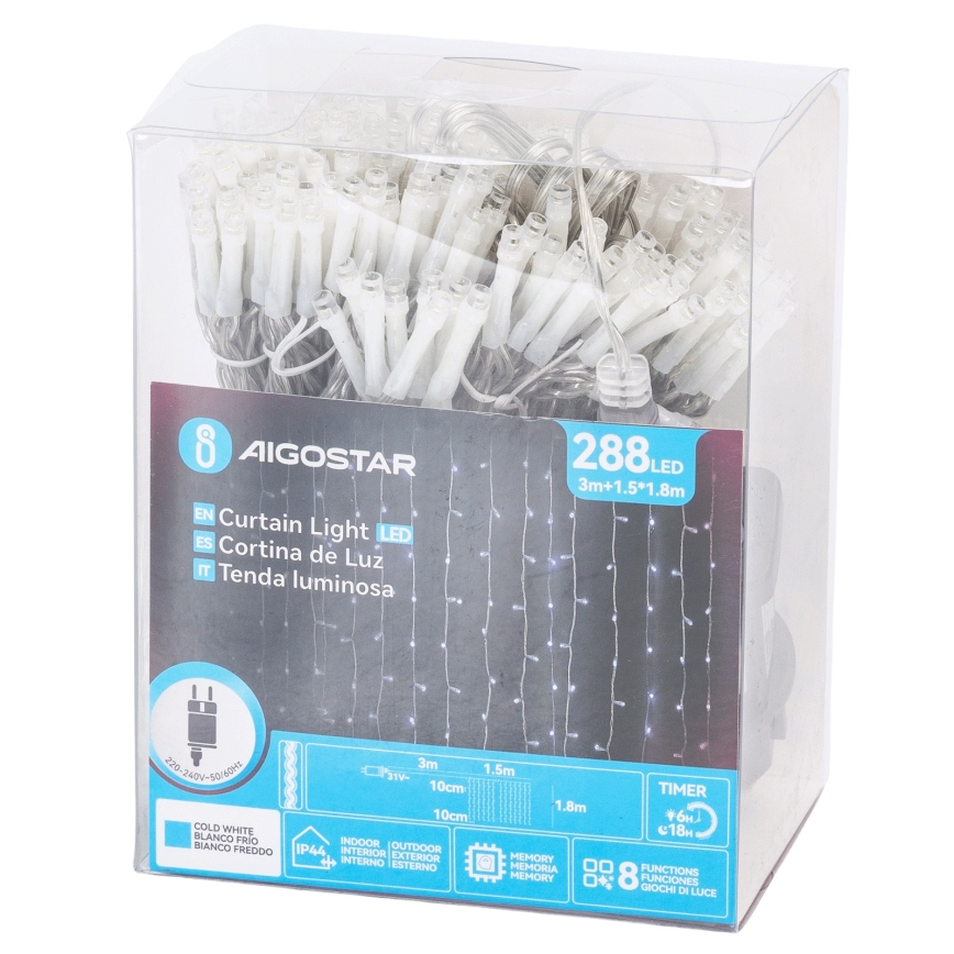 Aigostar - LED-ulkovaloketju 288xLED/8 toimintoa 1,5x1,8m IP44 kylmänvalkoinen