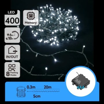 Aigostar - LED-ulkojouluvalosarja 400 LED/8 toimintoa 4xAA 20,3 m IP44 kylmä valkoinen