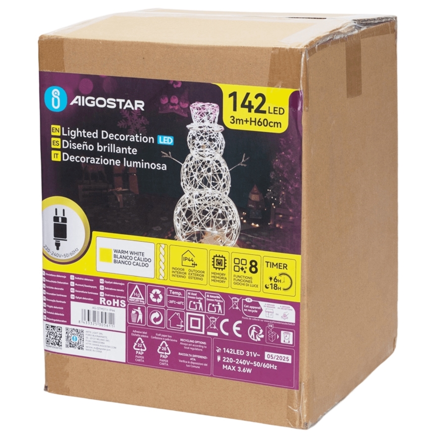 Aigostar - LED-ulkojoulukoriste LED/3,6W/31/230V 2700K 60 cm IP44 lumiukko
