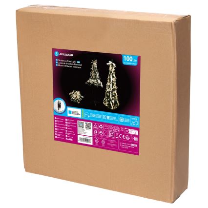 Aigostar - LED-ulkojoulukuusi 100 x LED, 1,5 m, IP44, valkoinen/kultainen, kylmänvalkoinen