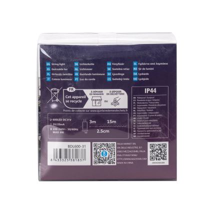 Aigostar - LED-ulkokäyttöinen jouluvaloketju, 600 LED, 8 toimintoa, 18 m, IP44, lämmin valkoinen