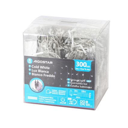 Aigostar - LED-ulkojouluvalosarja 300xLED/6W/230V/8 toimintoa 15x0,4m IP44 kylmänvalkoinen