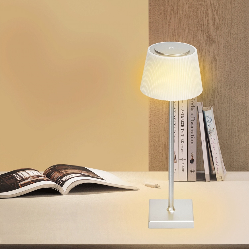Aigostar - LED Himmennettävä ladattava ulkopöytävalaisin LED/4W/5V 3600mAh valkoinen/mattakromi IP54