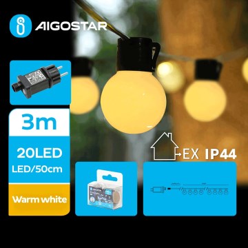Aigostar - LED-ulkovaloketju 20xLED/3m IP44 lämmin valkoinen