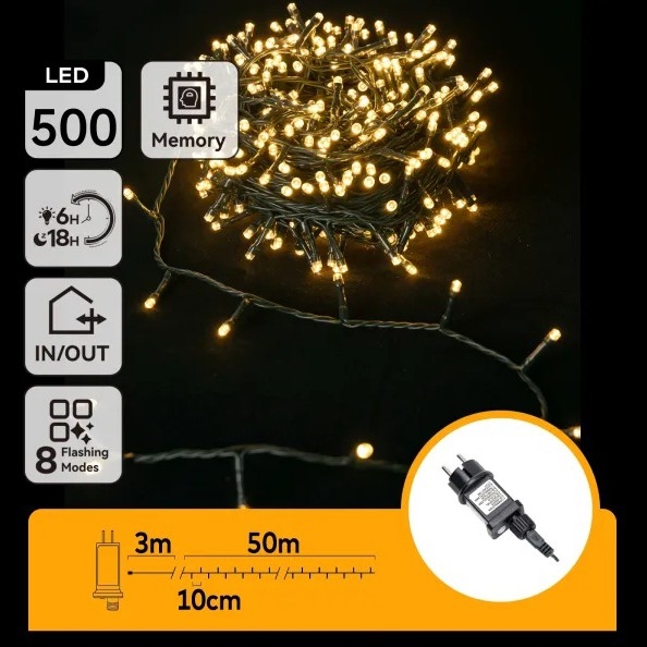 Aigostar - LED-ulkovalosarja jouluun, 500 LED/8 toimintoa, 50 m, IP44, lämmin valkoinen