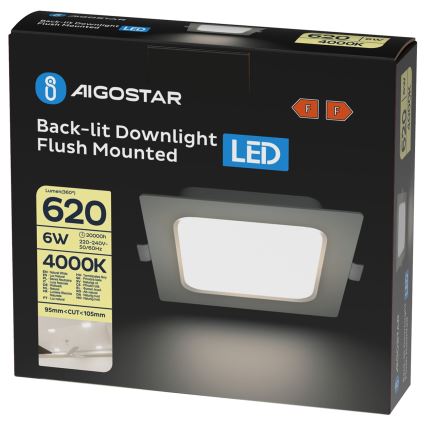 Aigostar - LED-upotettava alasvalo LED/6W/230V 4000K 12x12 cm valkoinen
