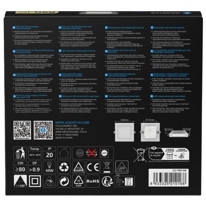 Aigostar - LED-upotettava alasvalo LED/6W/230V 4000K 12x12 cm valkoinen