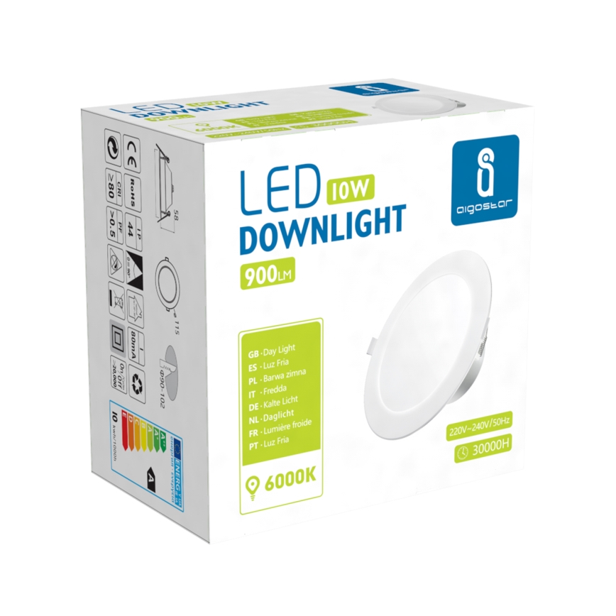 Aigostar - LED Kylpyhuoneen upotettava valo LED/10W/230V 6000K IP44 halkaisija 11,5 cm valkoinen