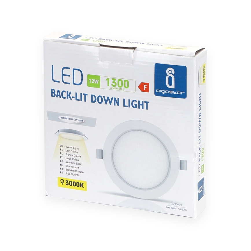 Aigostar - LED upotettava valo LED/12W/230V 3000K halkaisija 17,5 cm valkoinen