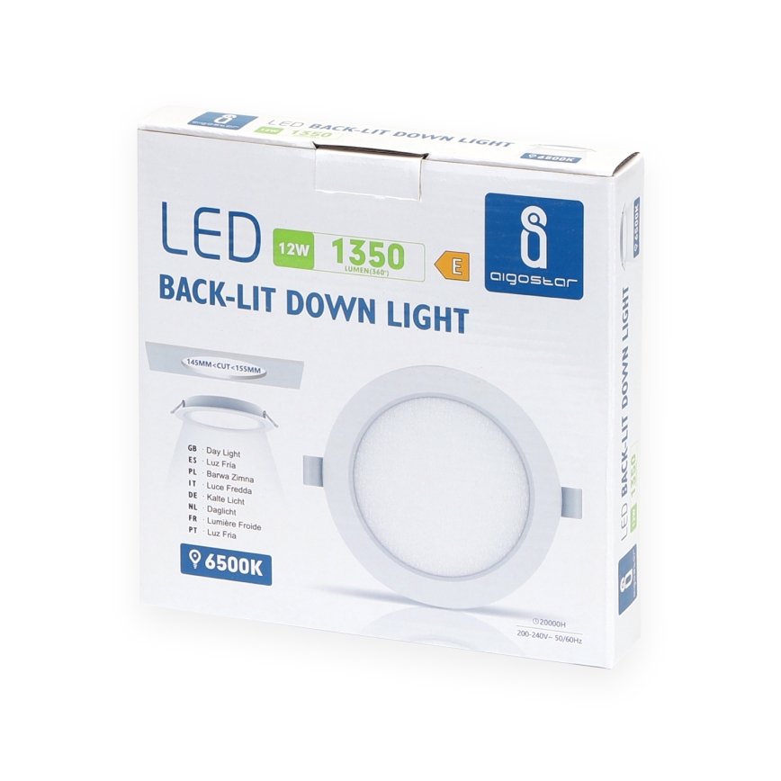 Aigostar - LED upotettava valo LED/12W/230V 6500K halkaisija 17,5 cm valkoinen