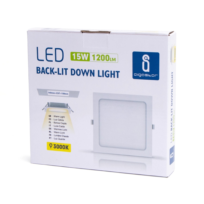 Aigostar - LED upotettava valo LED/15W/230V 17,5x17,5 cm 3000K valkoinen