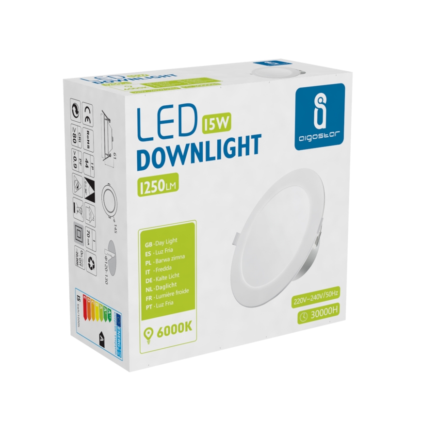Aigostar - LED Kylpyhuoneen upotettava valo LED/15W/230V 6000K IP44 halkaisija 14,5 cm valkoinen