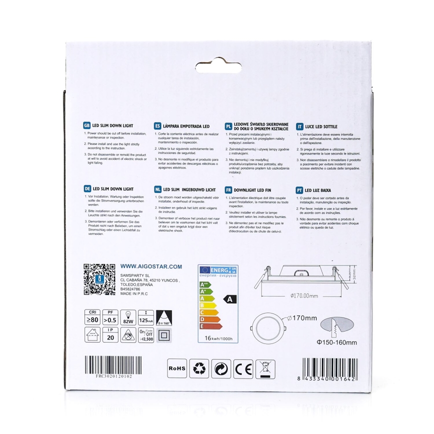 Aigostar - LED upotettava valo ULTRATHIN LED/16W/230V 6000K valkoinen