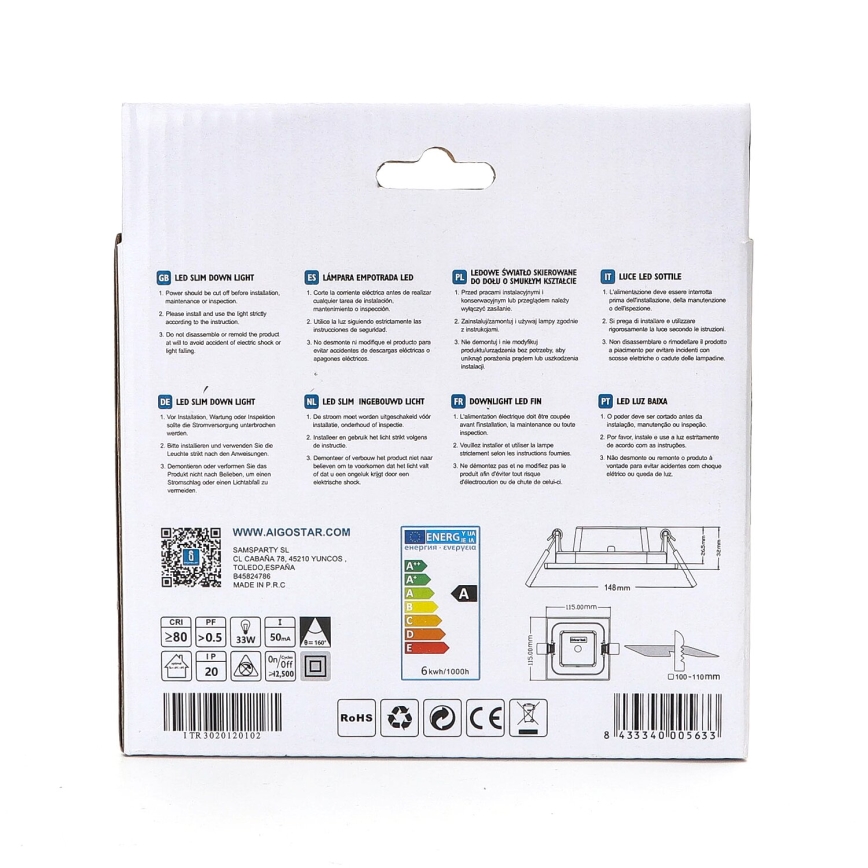 Aigostar - LED upotettava valo ULTRATHIN LED/6W/230V 6000K valkoinen