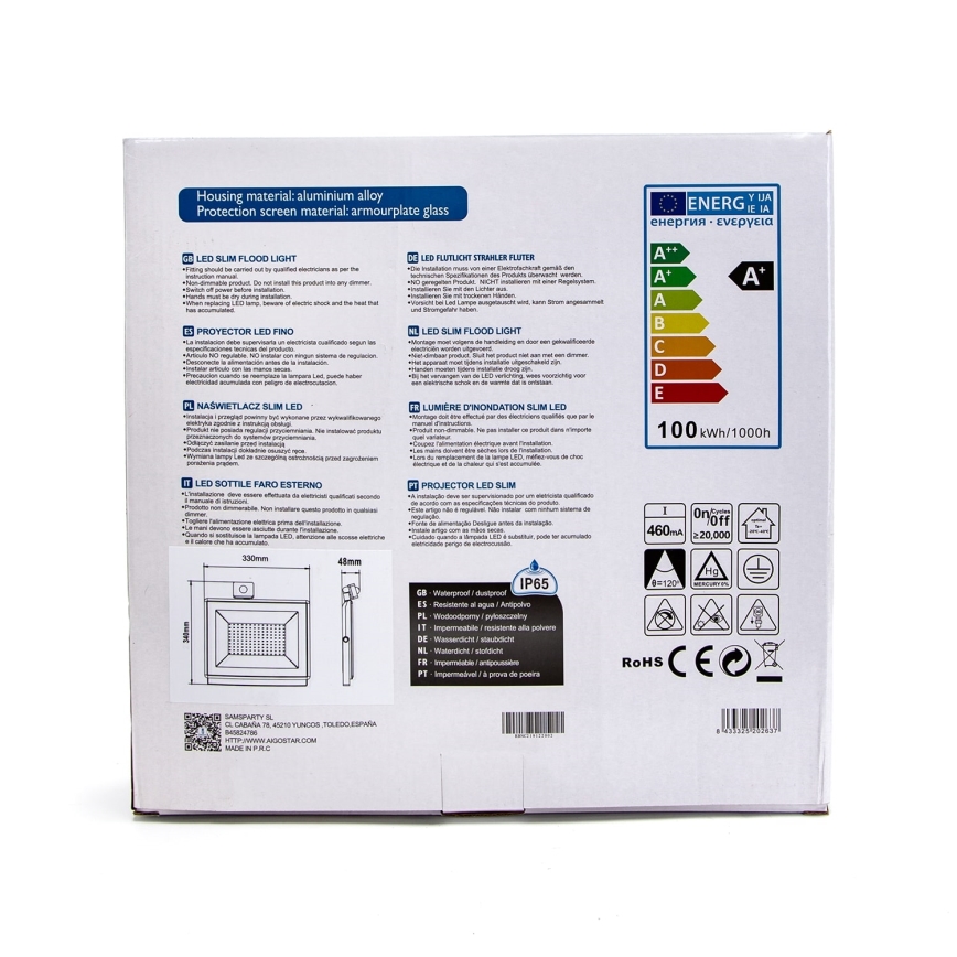 Aigostar - LED-valonheitin anturilla LED/100W/230V 4000K IP65 valkoinen