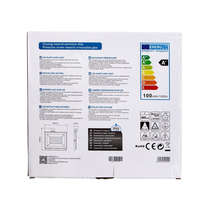 Aigostar - LED-valonheitin anturilla LED/100W/230V 6400K IP65 valkoinen