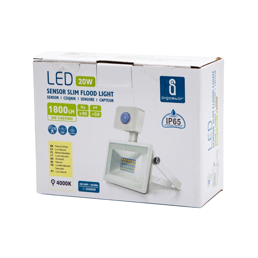 Aigostar - LED-valonheitin anturilla LED/20W/230V 4000K IP65 valkoinen